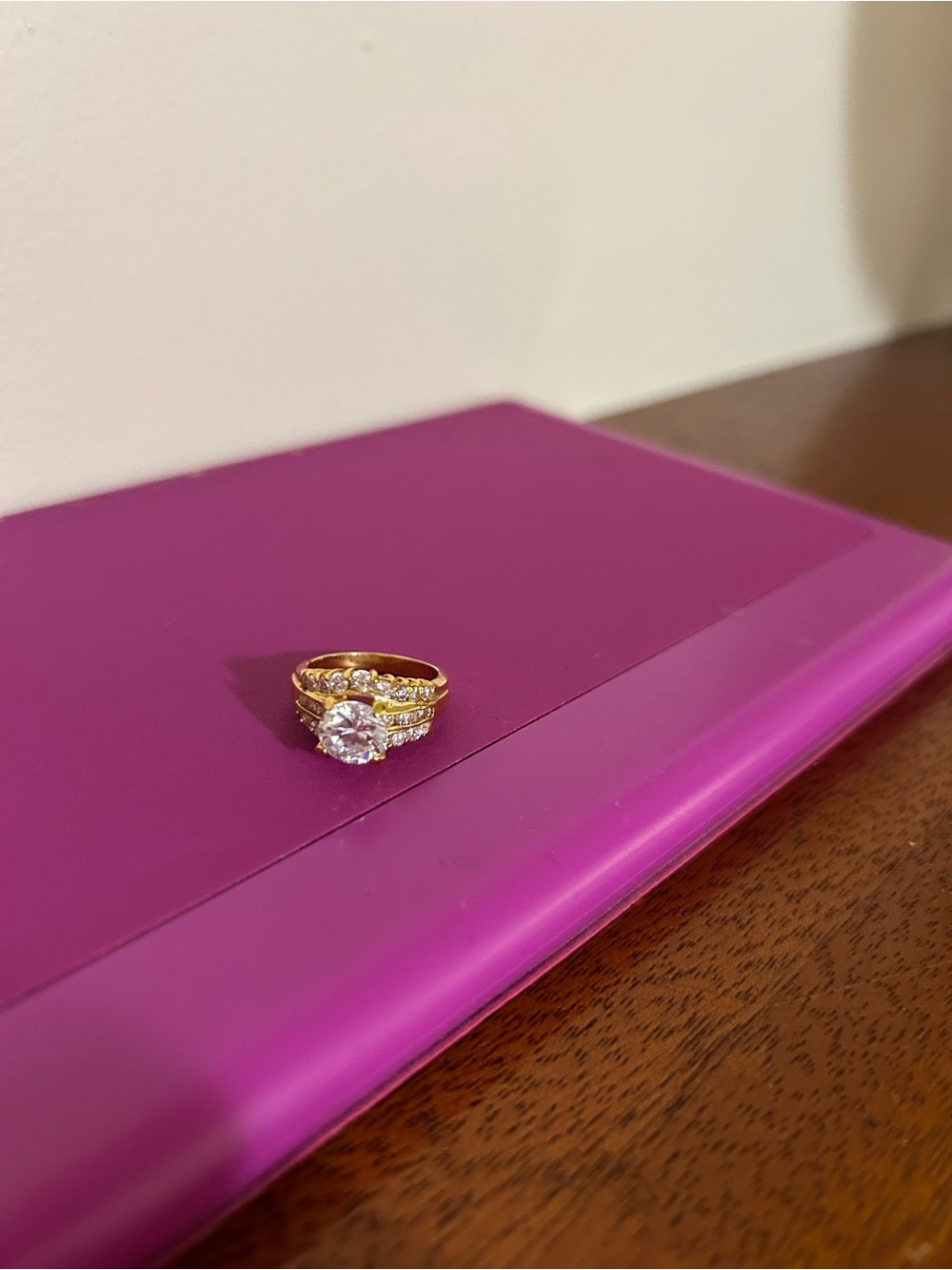 Gold-Tone Cubic Zirconia Bridal Ring Set in Pink